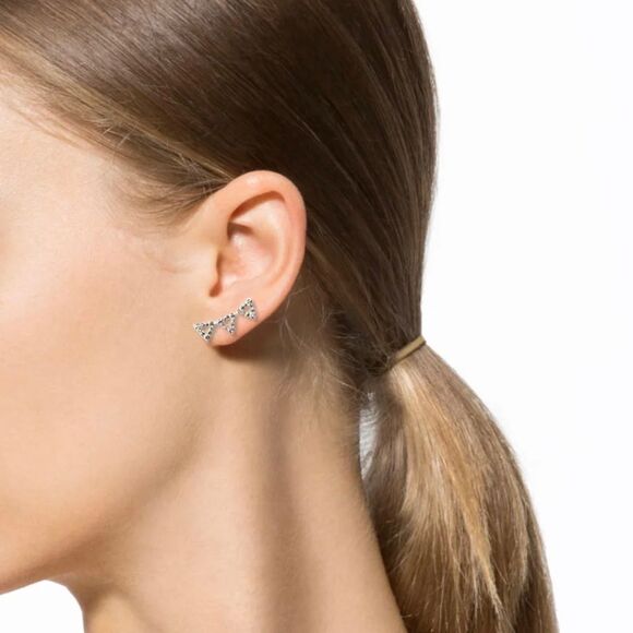 Rebecca Minkoff Silvertone Crystal Triangle Ear Climbers earrings NWT - Picture 4 of 5